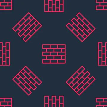 Red line Bricks icon isolated seamless pattern on black background. Vector Stock Illustration