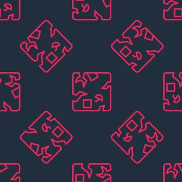 Red line Broken cardboard box icon isolated seamless pattern on black background Stock Illustration