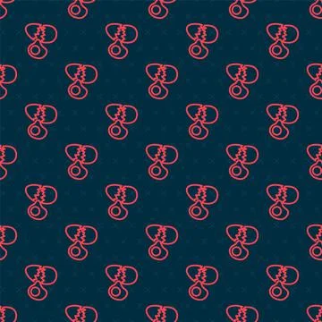 Red line Broken egg icon isolated seamless pattern on black background. Happy Stock Illustration