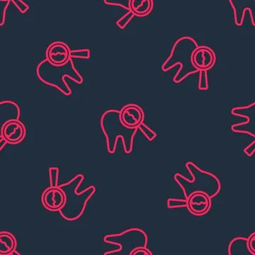 Red line Broken tooth icon isolated seamless pattern on black background. Dental Stock Illustration