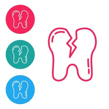 Red line Broken tooth icon isolated on white background. Dental problem icon Illustrazione stock