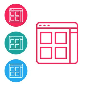 Red line Browser files icon isolated on white background. Set icons in circle 스톡 일러스트