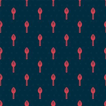 Red line Burning match with fire icon isolated seamless pattern on black Stock Illustration