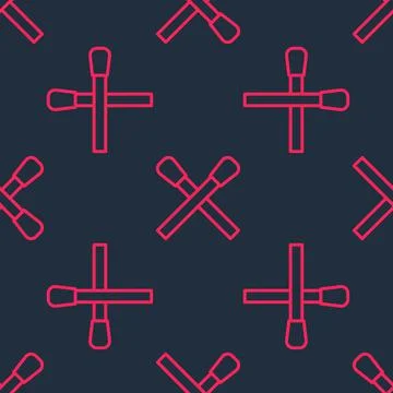 Red line Burning match with fire icon isolated seamless pattern on black Stock Illustration