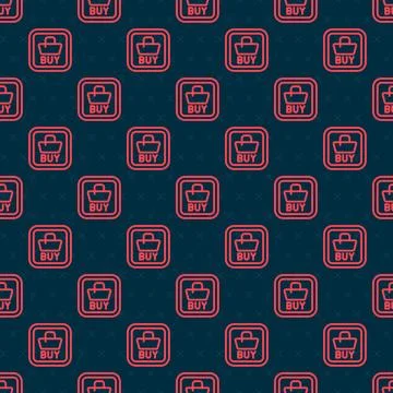 Red line Buy button icon isolated seamless pattern on black background Stock Illustration