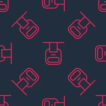 Red line Cable car icon isolated seamless pattern on black background. Funicular Stock Illustration