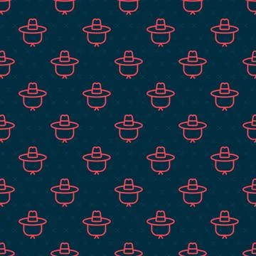 Red line Camping hat icon isolated seamless pattern on black background. Beach Stock Illustration