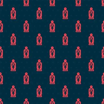 Red line Camping lantern icon isolated seamless pattern on black background Stock Illustration