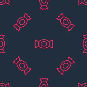 Red line Candy icon isolated seamless pattern on black background. Happy Stock Illustration