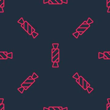 Red line Candy icon isolated seamless pattern on black background. Happy Illustrazione stock
