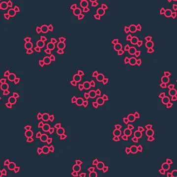 Red line Candy icon isolated seamless pattern on black background. Merry Illustrazione stock