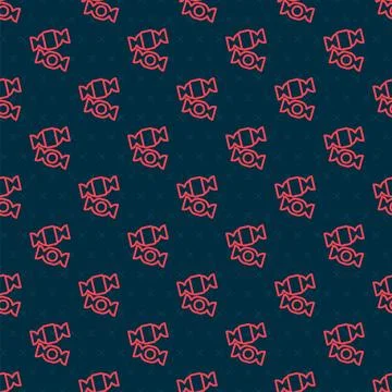 Red line Candy icon isolated seamless pattern on black background. Merry Stock Illustration