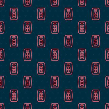 Red line Car key with remote icon isolated seamless pattern on black background Stock Illustration