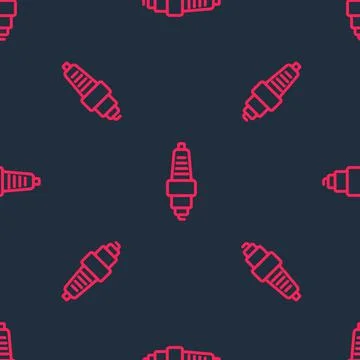 Red line Car spark plug icon isolated seamless pattern on black background. Car Stock Illustration