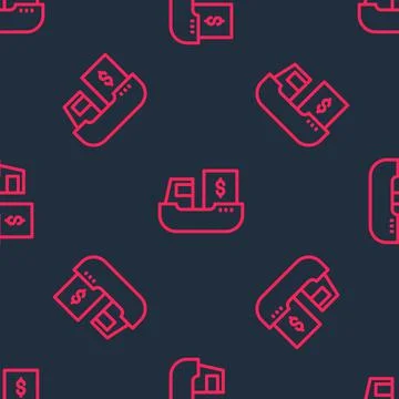 Red line Cargo ship with boxes delivery service icon isolated seamless pattern Stock Illustration
