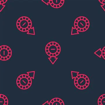 Red line Casino chips icon isolated seamless pattern on black background. C.. Stock Illustration