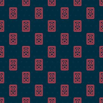 Red line CD disk award in frame icon isolated seamless pattern on black Stock Illustration