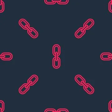Red line Chain link icon isolated seamless pattern on black background. Link Illustrazione stock