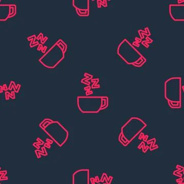 Red line Chamomile tea icon isolated seamless pattern on black background. A Stock Illustration