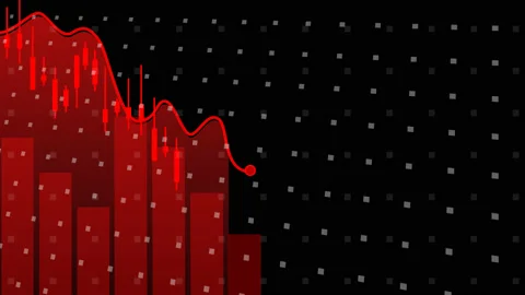 Red line chart falling down stock market Stock Footage 198821746
