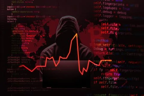Red Line charts Hacker attacking computer Ilustración de archivo