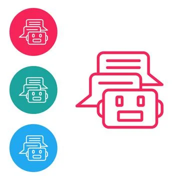 Red line Chat bot icon isolated on white background. Chatbot icon. Set icons in Stock Illustration