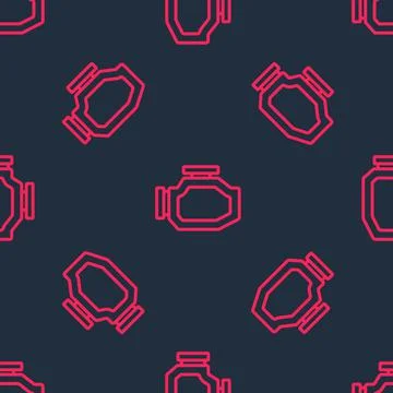 Red line Check engine icon isolated seamless pattern on black background. Vector Illustrazione stock
