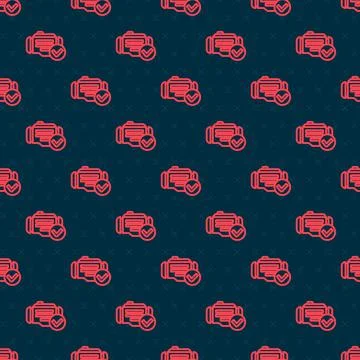 Red line Check engine icon isolated seamless pattern on black background. Vector 스톡 일러스트