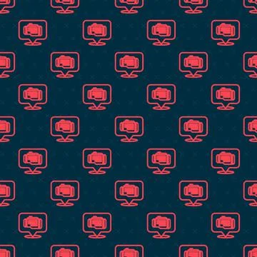 Red line Check engine icon isolated seamless pattern on black background. Vector Illustrazione stock