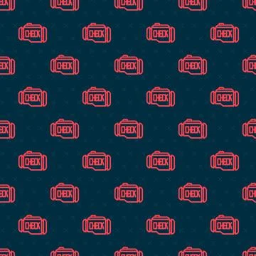 Red line Check engine icon isolated seamless pattern on black background. Vector Illustrazione stock