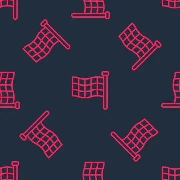Red line Checkered flag icon isolated seamless pattern on black background Stock Illustration