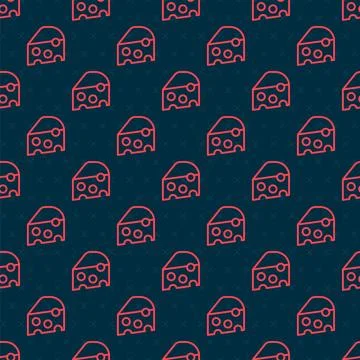 Red line Cheese icon isolated seamless pattern on black background.  Vector 스톡 일러스트