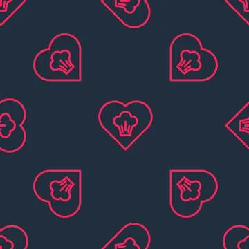 Red line Chef hat icon isolated seamless pattern on black background. Cooking Stock Illustration