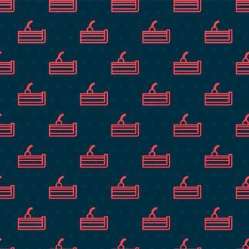 Red line Cherry cheesecake slice with fruit topping icon isolated seamless Stock Illustration