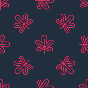Red line Chestnut leaf icon isolated seamless pattern on black background.  V Stock Illustration