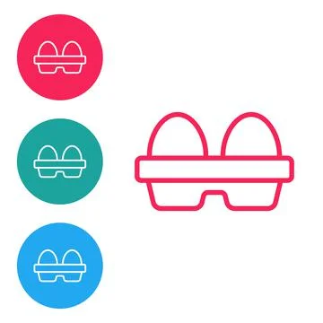 Red line Chicken egg in box icon isolated on white background. Set icons in 스톡 일러스트