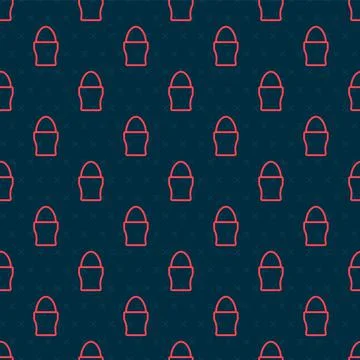 Red line Chicken egg on a stand icon isolated seamless pattern on black Stock Illustration