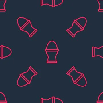 Red line Chicken egg on a stand icon isolated seamless pattern on black backg Illustrazione stock