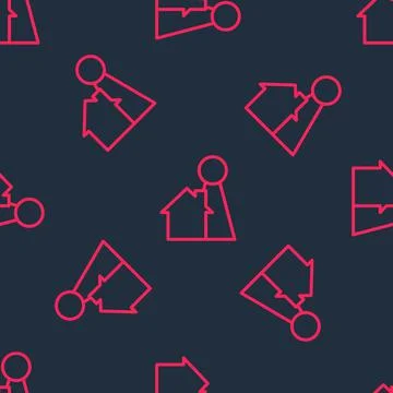 Red line Chip for board game icon isolated seamless pattern on black background Stockillustratie