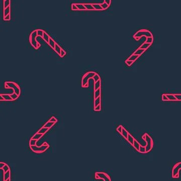 Red line Christmas candy cane with stripes icon isolated seamless pattern on Stock Illustration