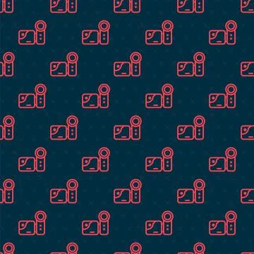 Red line Cinema camera icon isolated seamless pattern on black background. Video イラスト素材