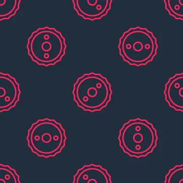 Red line Circular saw blade icon isolated seamless pattern on black background Illustrazione stock