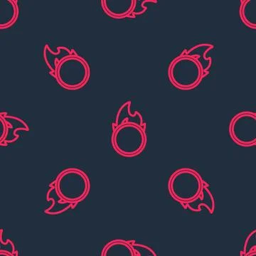 Red line Circus fire hoop icon isolated seamless pattern on black backgroun.. 스톡 일러스트