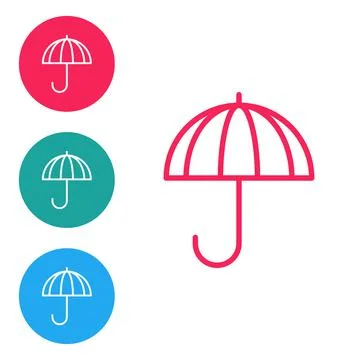 Red line Classic elegant opened umbrella icon isolated on white background. Rain Illustrazione stock