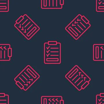 Red line Clipboard with checklist icon isolated seamless pattern on black b.. イラスト素材