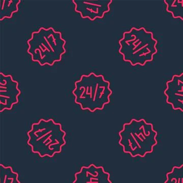 Red line Clock 24 hours icon isolated seamless pattern on black background. All Stock Illustration