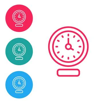 Red line Clock icon isolated on white background. Time symbol. Set icons in Illustrazione stock