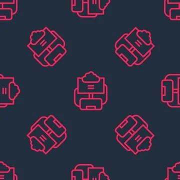 Red line Cloud database icon isolated seamless pattern on black background Stock Illustration
