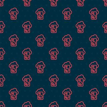 Red line Cloud database icon isolated seamless pattern on black background... Stock Illustration