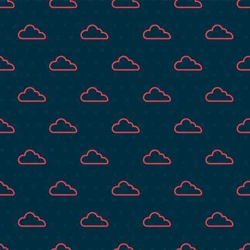 Red line Cloud icon isolated seamless pattern on black background. Vector Stockillustratie